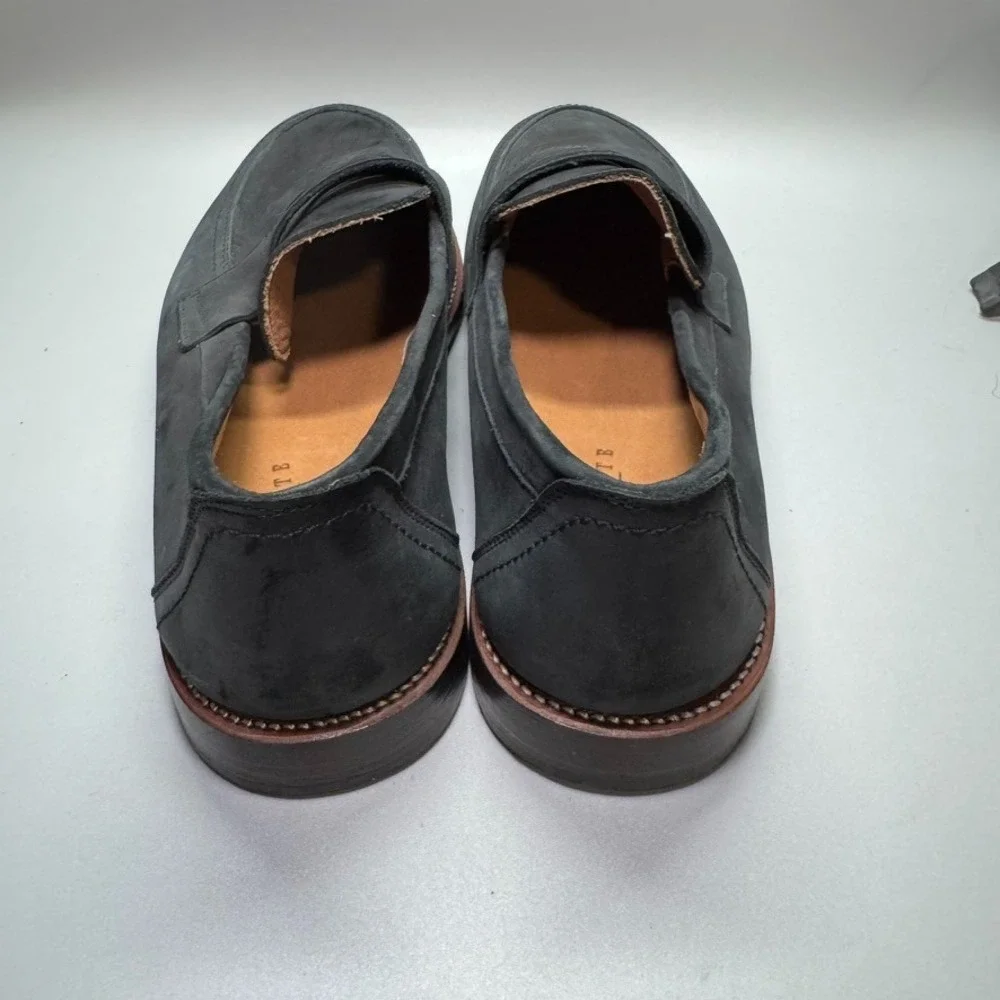 Adelante Shoe Co The Luca Men's Leather Penny Loafers Black Nubuck Leather 13EEE